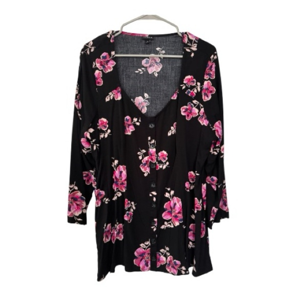 Torrid Black and Pink Floral Blouse